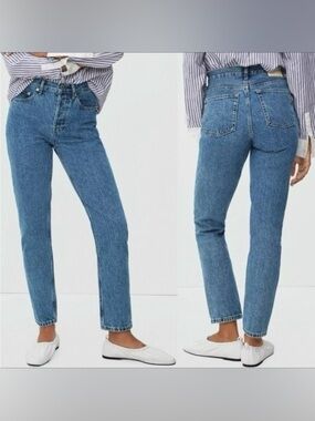 Everlane Straight Medium Blue Button Fly Cotton Jeans Size 25